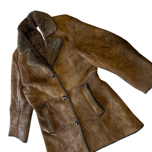 Vintage 70’s Brown Sheepskin Shearling Women’s Size 16 Coat Made in England - Picture 3 of 10